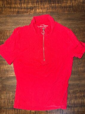 Hollister Red Ribbed Quarter-Zip Top